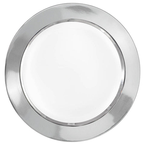 Amscan Elegant with Border Round Plastic Party Plate (16 Piece), 7 1/2", White/Silver