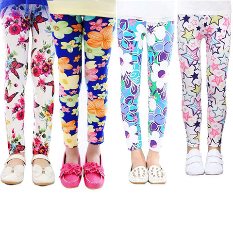 XM-Amigo 4 Pack Kids Girls Pants Floral Pattern Stretch Leggings?2-13Years?