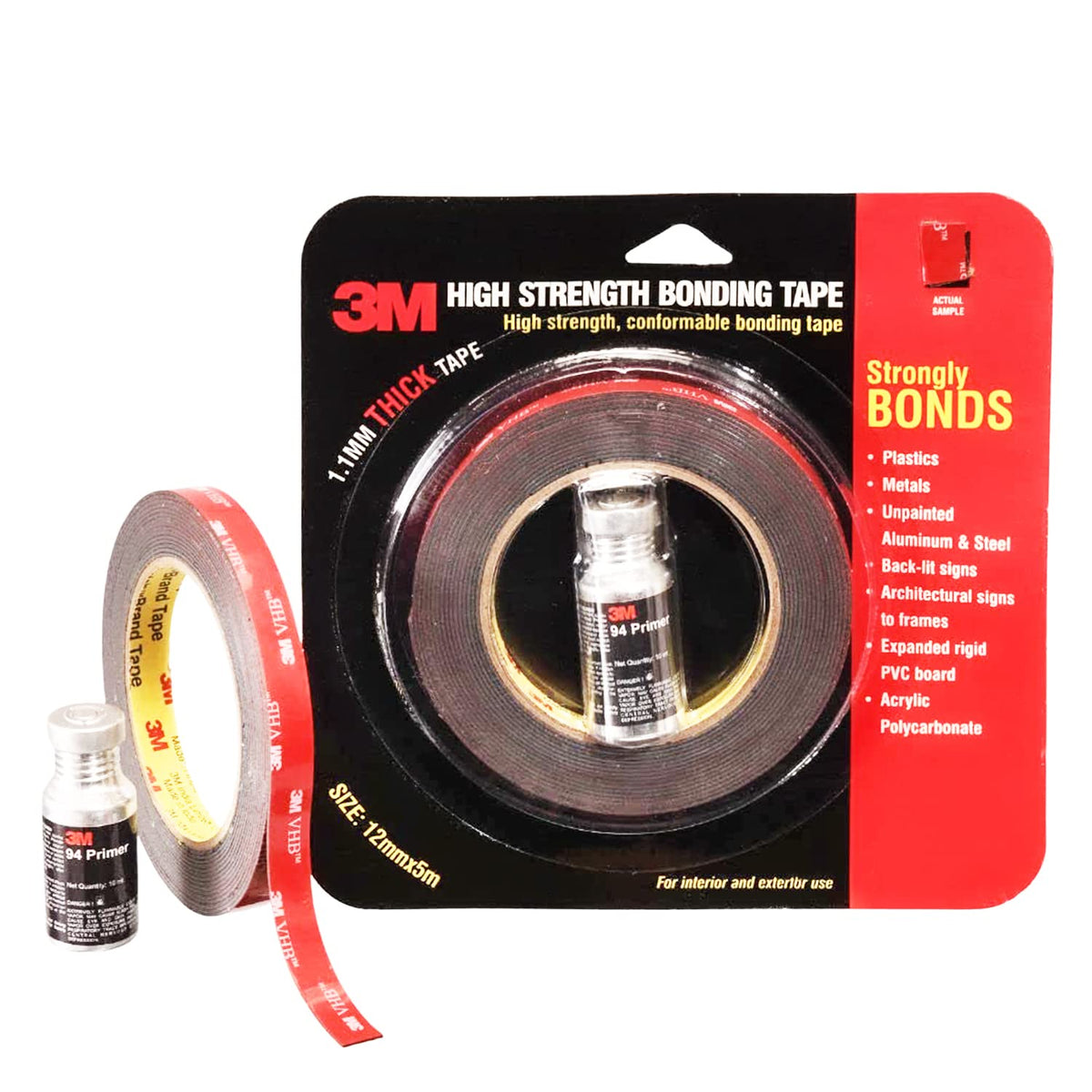 3M IA120100531 Hi Strength Bond Tape (12 mm x 5 m 1 Roll + Primer)
