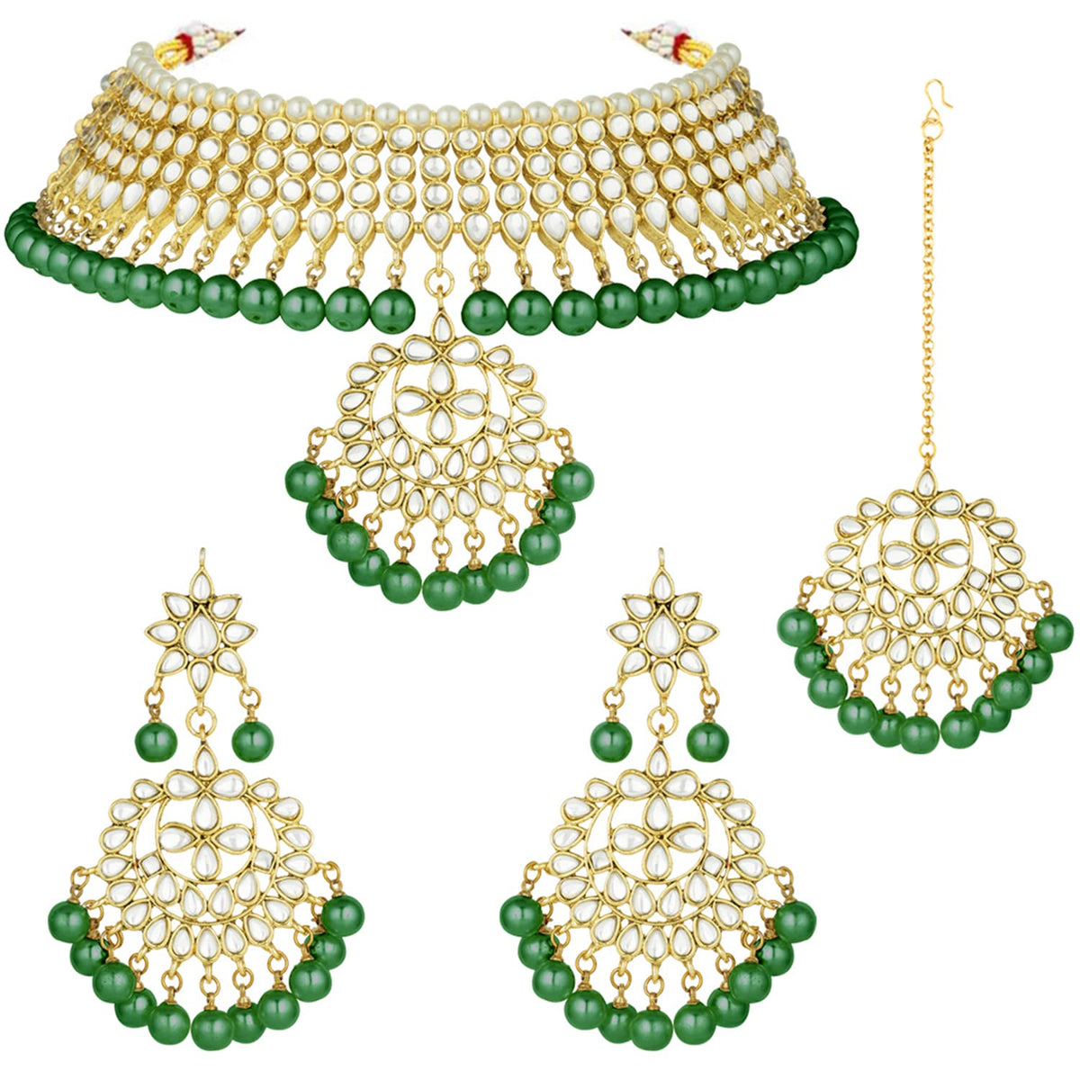 Aheli Indian Traditional Maang Tikka with Kundan Necklace Earrings Set Ethnic Wedding Party Designer Jewelry for Women
