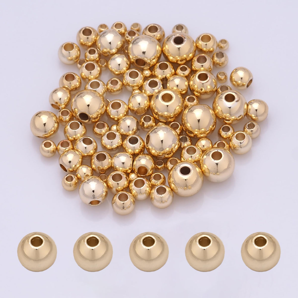 TMMATE 300pcs 2mm Round Beads 14K Gold Plated Seamless Smooth Brass Loose Ball Beads Bulk for Stackable Bracelet Jewelry Craft Making