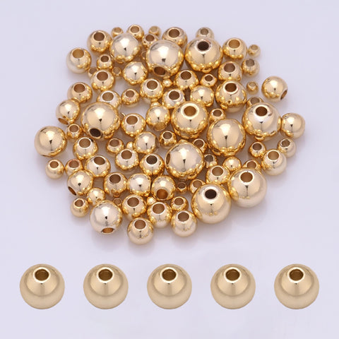 TMMATE 300pcs 2mm Round Beads 14K Gold Plated Seamless Smooth Brass Loose Ball Beads Bulk for Stackable Bracelet Jewelry Craft Making