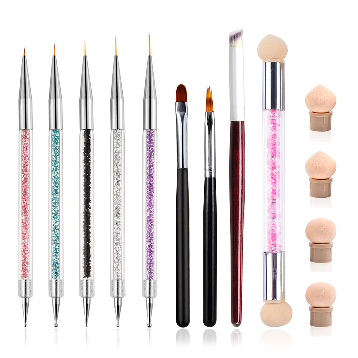 JERCLITY 9pcs Ombre Nail Brush Set Nail Art Liner Brushes Nail Point Drill Drawing Pen Builder Gel for Nails Painting Pen Nail Sponges for Ombre Brush Nail Gradient Brushes Tools Set