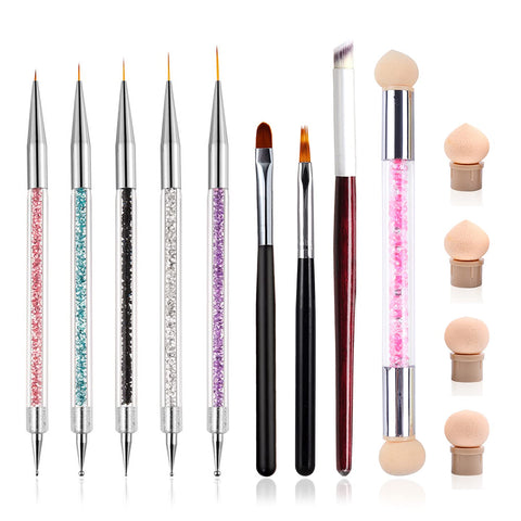JERCLITY 9pcs Ombre Nail Brush Set Nail Art Liner Brushes Nail Point Drill Drawing Pen Builder Gel for Nails Painting Pen Nail Sponges for Ombre Brush Nail Gradient Brushes Tools Set