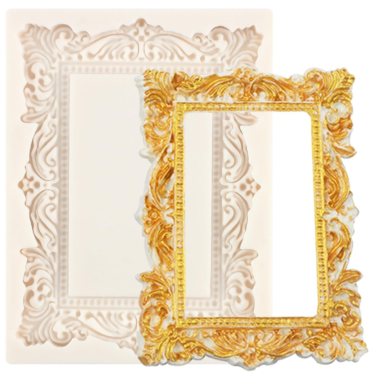 MINFEIDMS Baroque Photo Frame Fondant Moulds Picture Frame Silicone Moulds Mirror Frame Mould for Sugar Craft Cake Decorating Chocolate Cupcake Topper Candy Polymer Clay Gum Paste