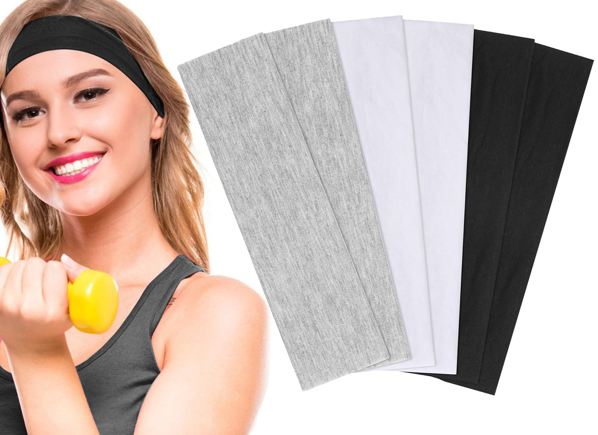FEXPDL Headbands For Women's Hair,6 Pack Sports Headbands Thick Headbands For Women Black Headbands for Women White Headband Gray Elastic Headbands for Doing Workout, Yoga, Makeup, Running
