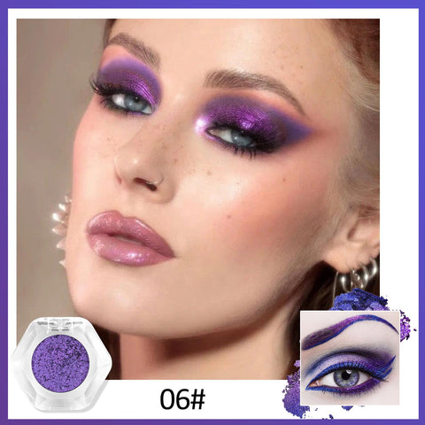 Erinde Single Chameleon Glitter Eyeshadow Palette, Intense Color Shifting Eye Shadows, Highly Pigmented Metallic, Shimmer, Multi-Reflective Finishes, Purple Blue Duochrome Eyeshadow, 06 Amethyst