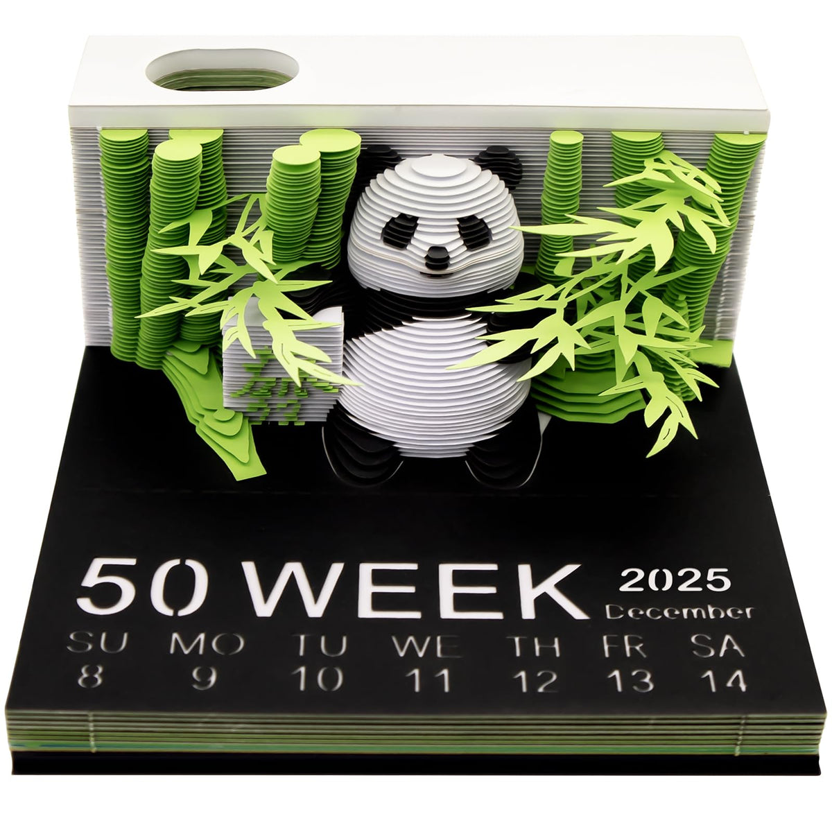 JOSMAX Time Piece Calendar 2025, 3D Art Panda Notes Pad Desktop Calendar Crafty Desktop Paper Decorative Sculpture with Pen Holder Weekly Calendar for Decoration Holiday Gifts