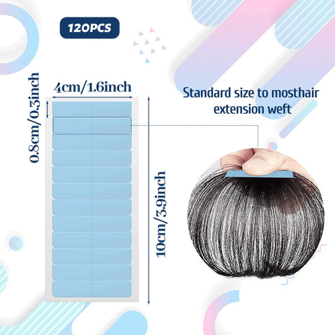 Hair Extension Adhesive Tapes, 120 Pcs Double Sided Extension Tapes, Durable & Waterproof, for Hair Extensions, Wigs, and Hairpieces - Blue