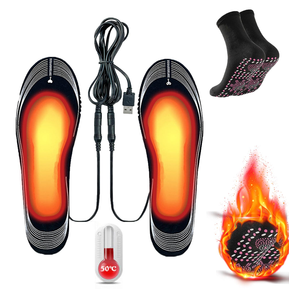 Heated Insoles and Self-Heating Socks, USB Heated Insoles, Tourmaline Socks, USB Rechargeable Shoes, Heated Socks, Heating Insoles, Electric Footwarmers, Croppable
