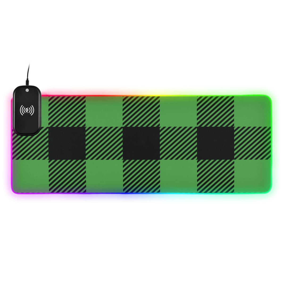 Buffalo Plaid Wireless Charging Mouse Pad for Mobile Phone Extra Large Gaming Mousepad with 13 Lighting Modes Computer Mat for Office Home Gaming MacBook PC Laptop Desk