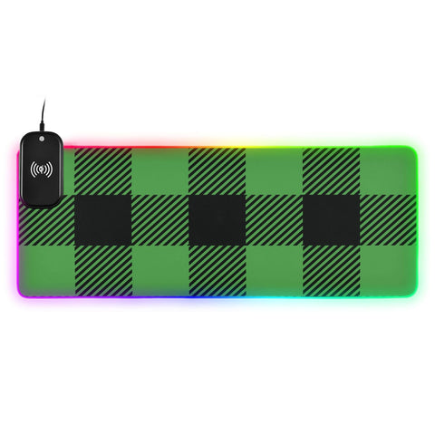 Buffalo Plaid Wireless Charging Mouse Pad for Mobile Phone Extra Large Gaming Mousepad with 13 Lighting Modes Computer Mat for Office Home Gaming MacBook PC Laptop Desk