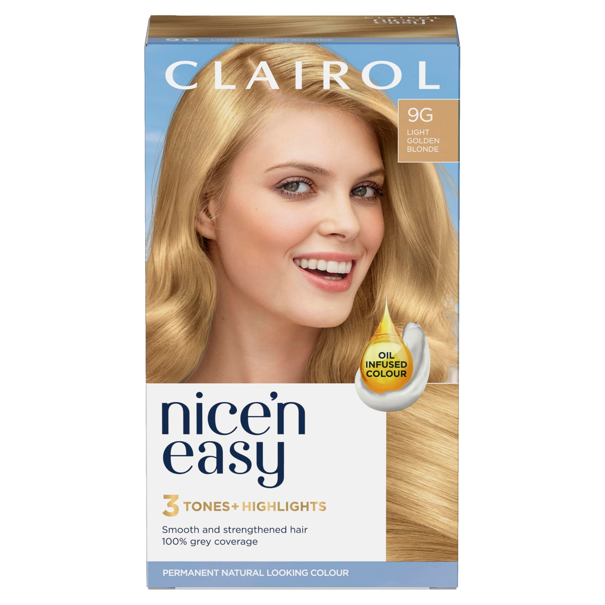 Clairol Nice'n Easy CrÃ¨me, Natural Looking Oil Infused Permanent Hair Dye, 9G Light Golden Blonde
