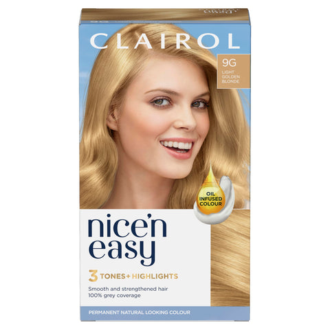 Clairol Nice'n Easy CrÃ¨me, Natural Looking Oil Infused Permanent Hair Dye, 9G Light Golden Blonde