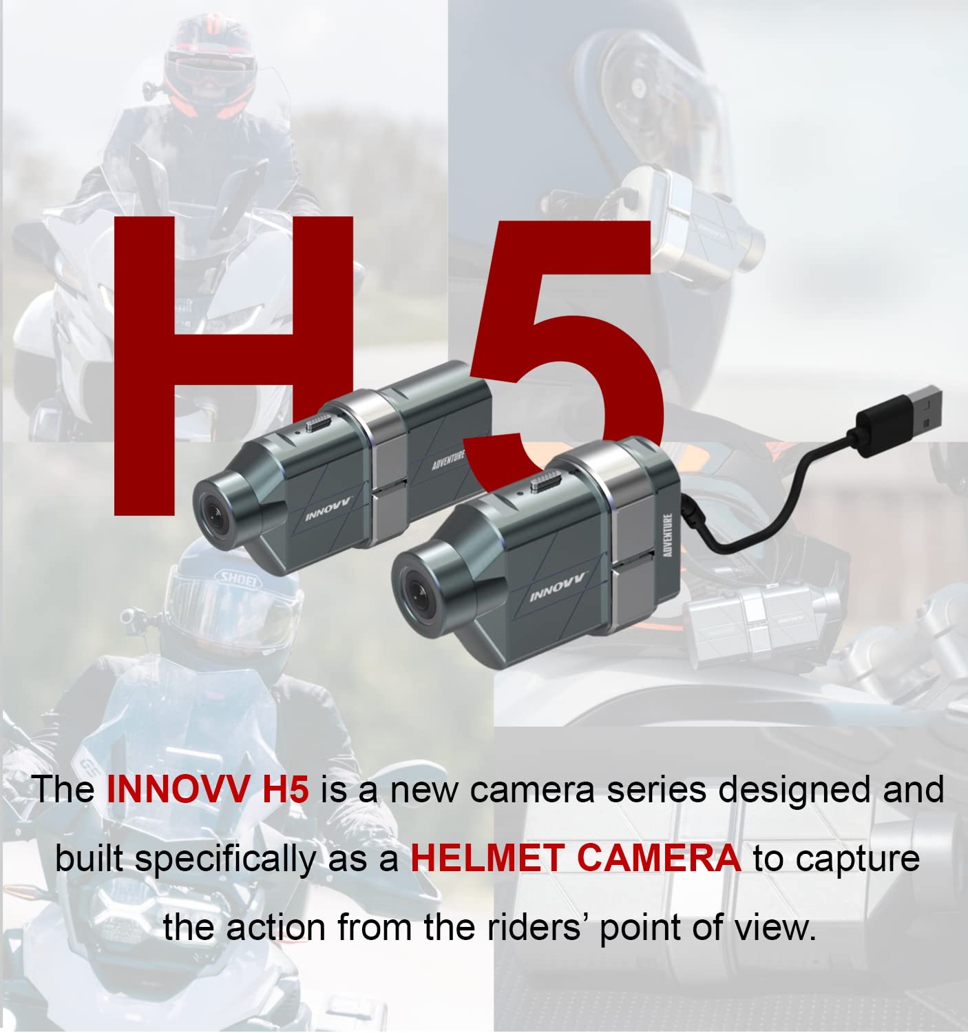 INNOVV H5 Motorcycle Helmet Camera 4K 30fps with Wi-Fi, Electronic Image Stabilization Technology, Rechargeable Battery, Power Interface for Direct Power Connection, and IP65 Water Resistant