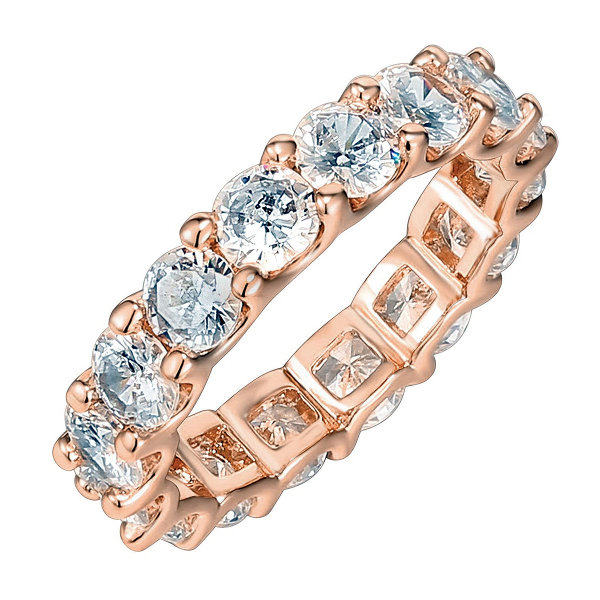 PAVOI 14K Rose Gold Plated Rings Cubic Zirconia Love Ring | 4mm Stackable Rings for Women | Rose Gold Rings for Women Size 6
