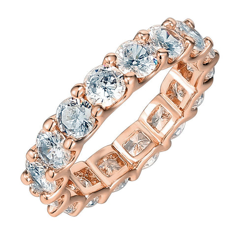 PAVOI 14K Rose Gold Plated Rings Cubic Zirconia Love Ring | 4mm Stackable Rings for Women | Rose Gold Rings for Women Size 6