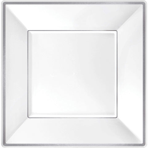 Elegant Square Plastic Plates with Silver Trim - 10" (Pack of 8) - Premium White Dinnerware - Perfect for Buffets, Parties, and Special Occasions