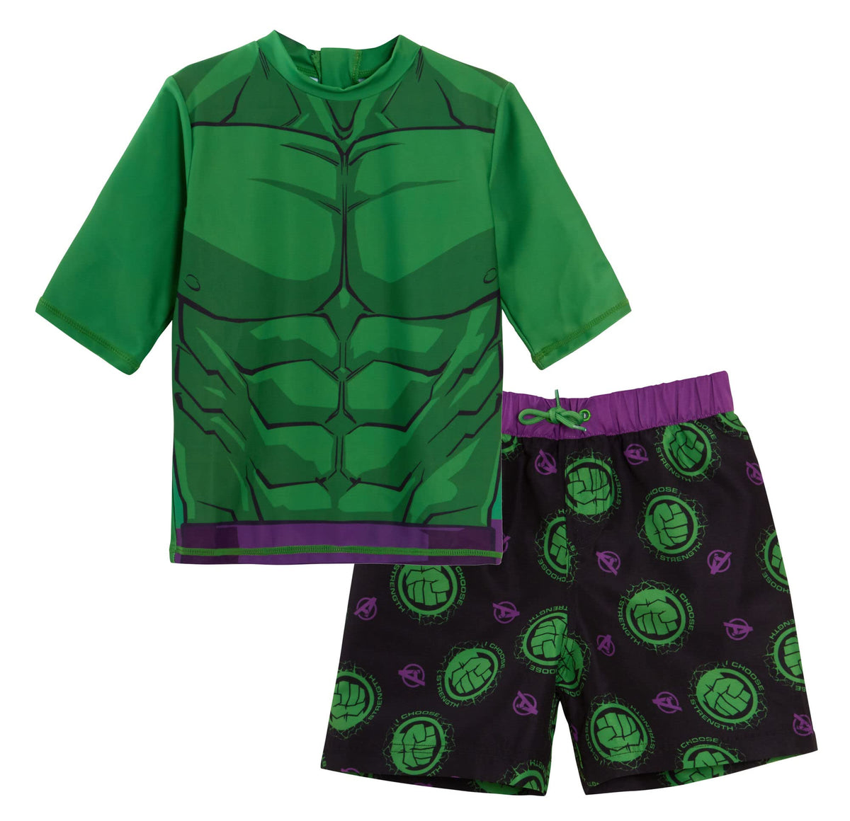 Boys Hulk Swim Shorts + Rash Vest Set 2-3 Years Green