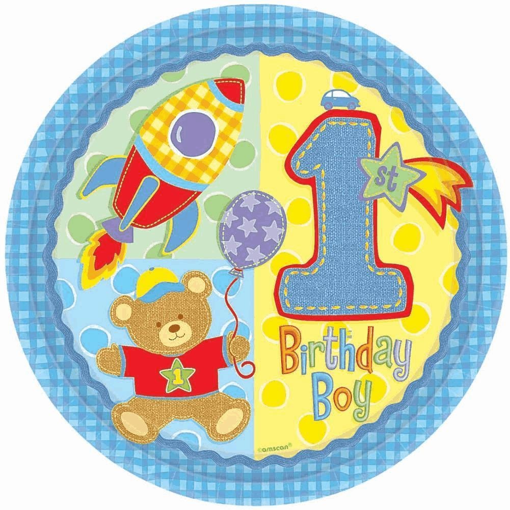 Amscan Baby Boy's First Birthday One-Year-Old - Hugs & Stitches 8" Disposeable Plates - 8 ct