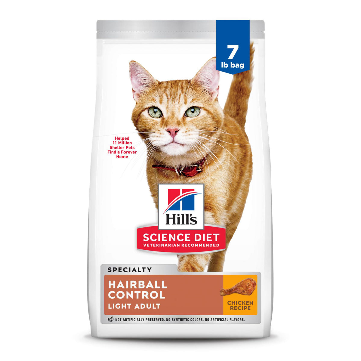 Hill's Science Diet Dry Cat Food, Adult, Hairball Control, Light for Healthy Weight & Weight Management, Chicken Recipe, 7 lb. Bag