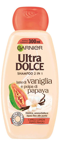 Garnier: "Ultra Dolce (Super Sweet) 2in1 Shampoo with Vanilla Milk and Papaya Pulp - 10.14 fl.oz / 300ml Bottle [ Italian Import ]