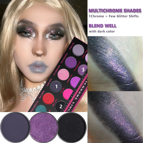 Afflano Goth Purple Multichrome Eyeshadow Palette Shimmery, Duo Chrome Purple Pink Eye Shadow Palette Highly Pigmented, Holographic Black Red Metallic Glitter Violet Smoky Eye Makeup Palette