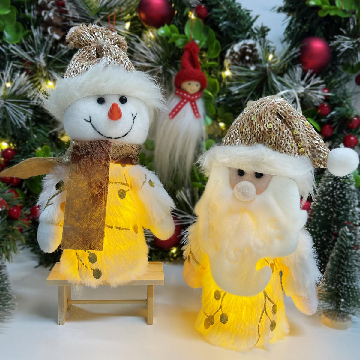 Christmas Gonk, Light Up Gonk Christmas Decorations, Christmas Gnome Plush, Xmas Tree Ornament With Glowing Led, Swedish Nordic Faceless Doll Kids Gifts Home Decor Table Fireplace Indoor Outdoor (B)