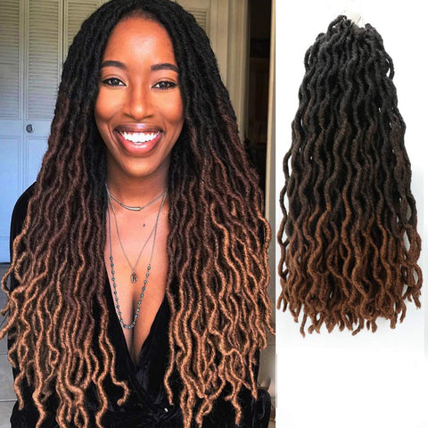 Eliza 18 Inches Wavy Gypsy Locs Ombre soft Locs Crochet Hair 6 Packs Goddess Faux Locs Crochet hair African Roots Synthetic Braiding Hair Extensions for Black Women(18",6 Packs, 430)