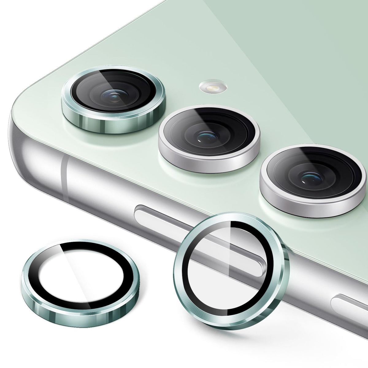 JETech Camera Lens Protector for Samsung Galaxy S23 FE 6.4-Inch, 9H Tempered Glass Metal Individual Ring Cover, HD Clear, 1 Set (Green)