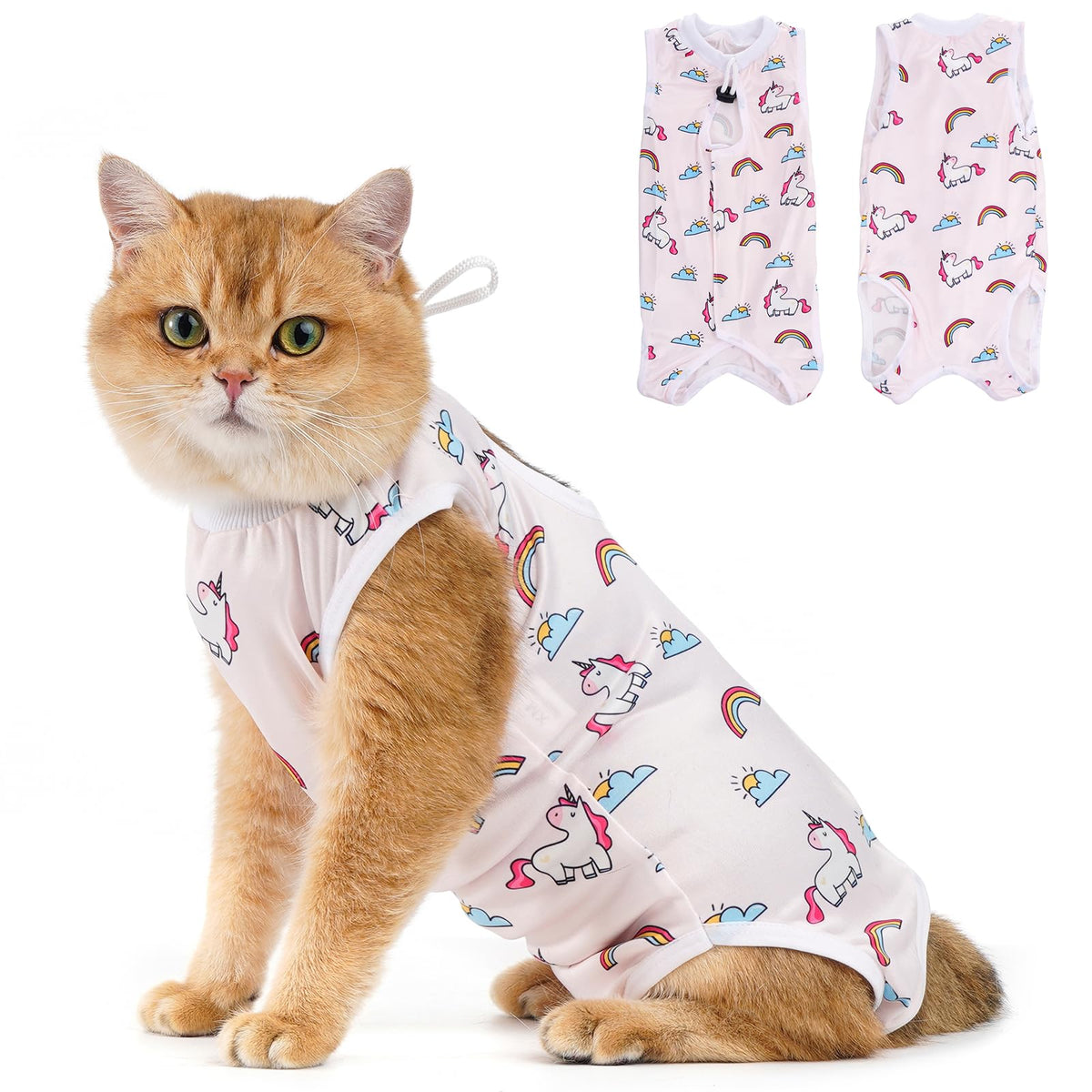 Avont Cat Recovery Suit - Kitten Onesie for Cats After Surgery, Cone of Shame Alternative Surgical Spay Suit for Female Cat, Post-Surgery or Skin Diseases Protection -Rainbow(M+)