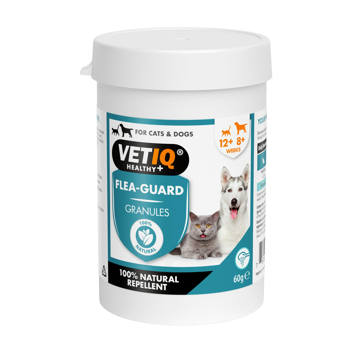 VETIQ Flea-Guard Granules For Cats 12+ Weeks & Dogs 8+ Weeks, Contains Yeast, Zinc, B Vitamins & Garlic a Natural Repellent to Keep Your Pet Free From Fleas, Ticks & Mosquitoes, 60 g