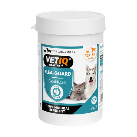 VETIQ Flea-Guard Granules For Cats 12+ Weeks & Dogs 8+ Weeks, Contains Yeast, Zinc, B Vitamins & Garlic a Natural Repellent to Keep Your Pet Free From Fleas, Ticks & Mosquitoes, 60 g