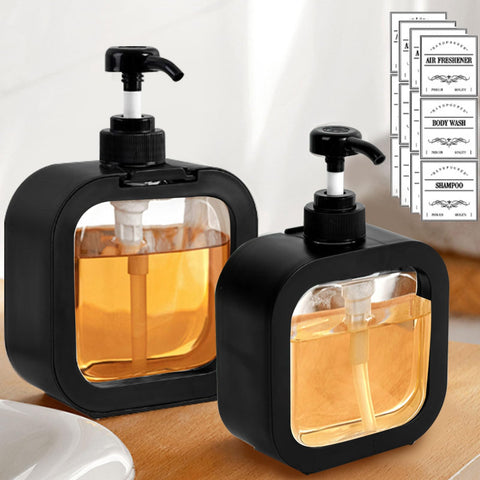 Soap Dispenser, Bathroom Soap Dispenser with Waterproof Label, Bathroom Soap Holder and Kitchen Soap Dispenser (2 x 500 ml, Black)