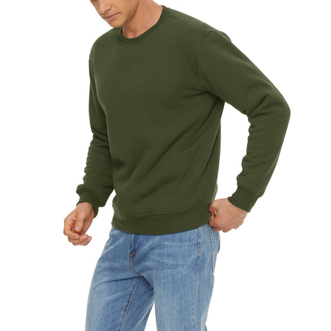 MAGCOMSEN Thermal Underwear Mens Winter Tops Classic Plain Color Sweatshirts Breathable Cotton Sweatshirts Fleece Pullover Mens Classic Crewneck Tops Casual Wear Sweatshirts, Army Green