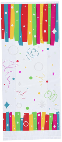 Vibrant Rainbow Ribbons Birthday Cellophane Bags (5"x11") 20 Count, Premium Multicolor Party Favor Treat Bags, Unique & Eye-Catching Design - Perfect For Parties & Events