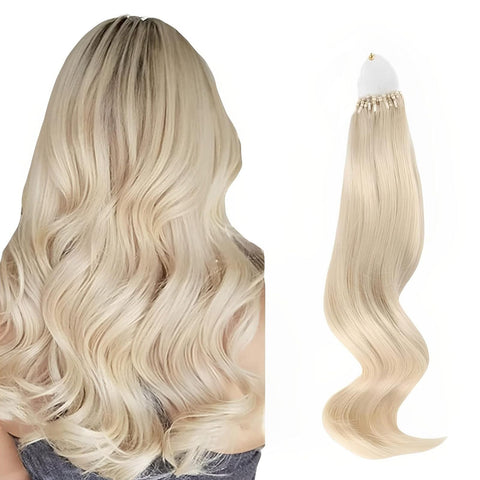 ABH AmazingBeauty Hair Microloop Hair for Women Micro Loop Hair Extensions 18 Inch Platinum Blonde Micro Links Hair Extensions Blonde Human Hair Extensions 50G 50S Pre Bonded Hair Extensions