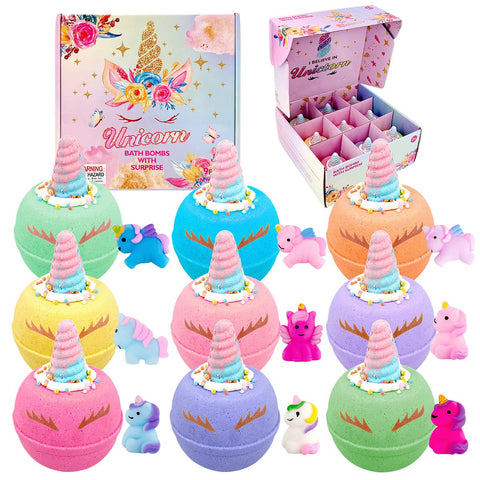 Unicorn Bath Bombs for Kids, 9 Large Organic Kids Bath Bombs with Squishy Toys Inside, Magic Unicorn Bath Bombs with Surprise Inside for GirlsÃƒÆ’Ã†â€™Ãƒâ€šÃ‚Â¢ÃƒÆ’Ã‚Â¢ÃƒÂ¢Ã¢â€šÂ¬Ã…Â¡Ãƒâ€šÃ‚Â¬ÃƒÆ’Ã¢â‚¬Å¡Ãƒâ€šÃ‚Â¦