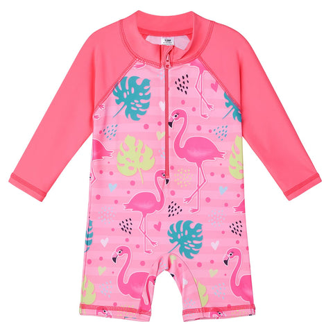 XFGIRLS Toddler Girls Swimsuit 6M-6Y UPF50+ Sun Safe Swimwear Summer Beach Swimming Costume PinkFlamingo 2A