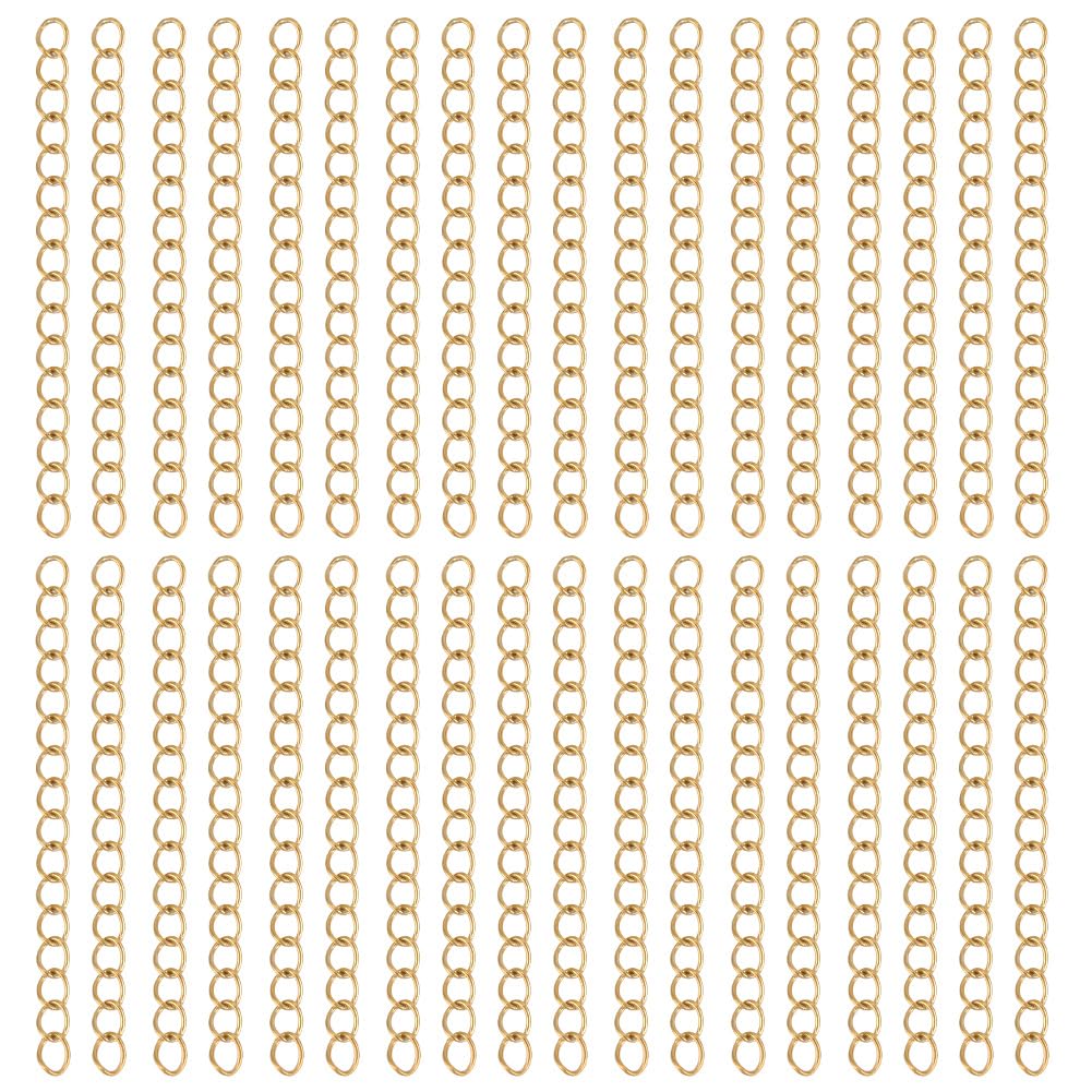 Beebeecraft 1 Box 100Pcs Extension for Necklace 18K Gold Plated Stainless Steel Golden Curb Bracelet End Chain Jewelry Extenders for DIY Jewellery Making Crafts
