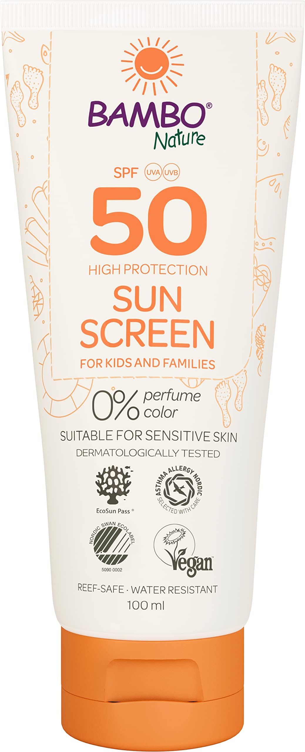 Bambo Nature Sun Cream | 100ml | Factor 50 Kids Sun Cream | Water Resistant Sun Cream SPF 50 | Holiday Essentials for Kids | Dermatologically Tested | Colourant & Fragrance Free