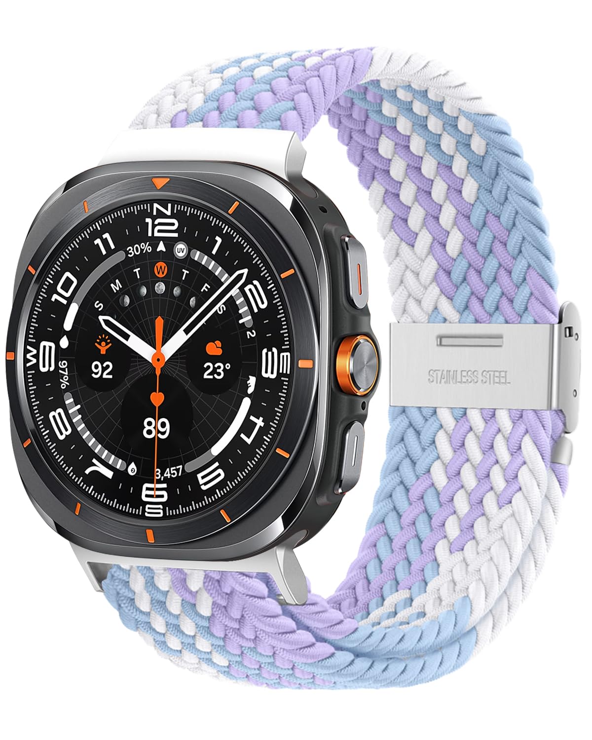 BandRain Stretchy Braided Band Compatible with Samsung Galaxy Watch 7 Ultra Bands 47mm, Smartwatch Replacement Elastic Nylon Sport Strap for Samsung Watch Ultra 2024 Men Women (Violet)