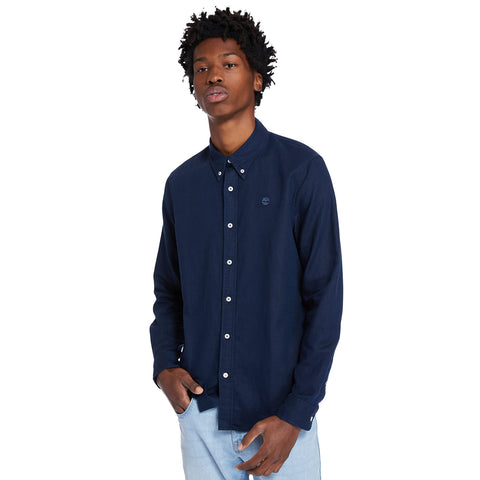 Timberland Men's TFO LS Lovell Cot/Lin Solid Shirt (Slim), Dark Sapphire, XL