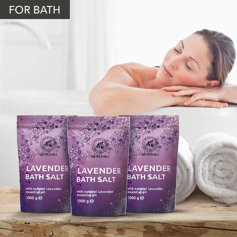Bath Sea Salt Lavender - set 3x1000g (zipper) with Natural Lavender Essential Oil - Lavender Bath Salts - Best for Good Sleep - Stress Relief - Beauty - Relaxing - Bathing - Body Care - Wellness - Spa