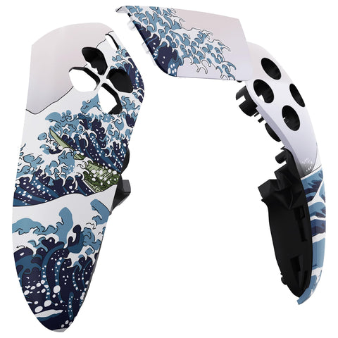 eXtremeRate Left Right Front Top Shell with Touchpad Compatible with ps5 Edge Controller, The Great Wave DIY Replacement Faceplate Shell Custom Touch Pad Cover Compatible with ps5 Edge Controller