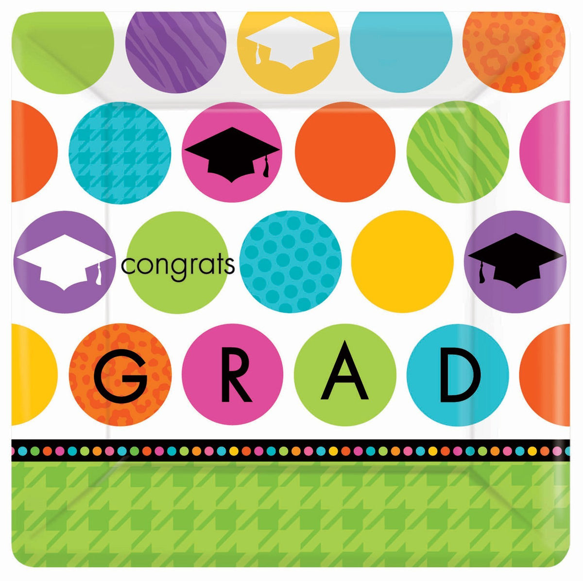 Amscan Colorful Commencement Disposable Paper Dinner Plates Graduation Party Tableware (18 Piece), Multicolor, 10"
