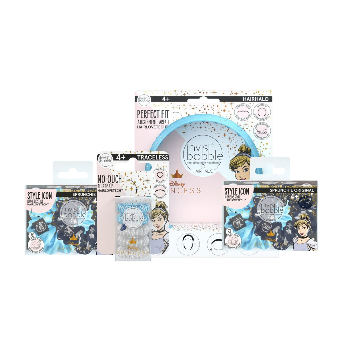 invisibobble Disney Princess Cinderella 10-PIece Gift Set - Spiral Hair Tie, HairHalo Headband, Sprunchie Hair Accessories for Girls
