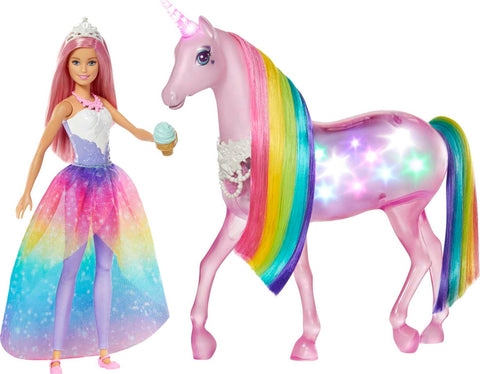 Barbie Dreamtopia Magical Lights Unicorn with Rainbow Mane, Lights and Sounds, Princess Doll with Pink Hair and Food Accessory, Gift for 3 to 7 Year Olds, Multi, ÃƒÆ’Ã†â€™Ãƒâ€¦Ã‚Â¡nica