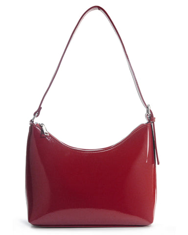 HOXIS Minimalist Faux Patent Leather Shoulder Bag Shiny Women Purse Y2K Style, Dark Red