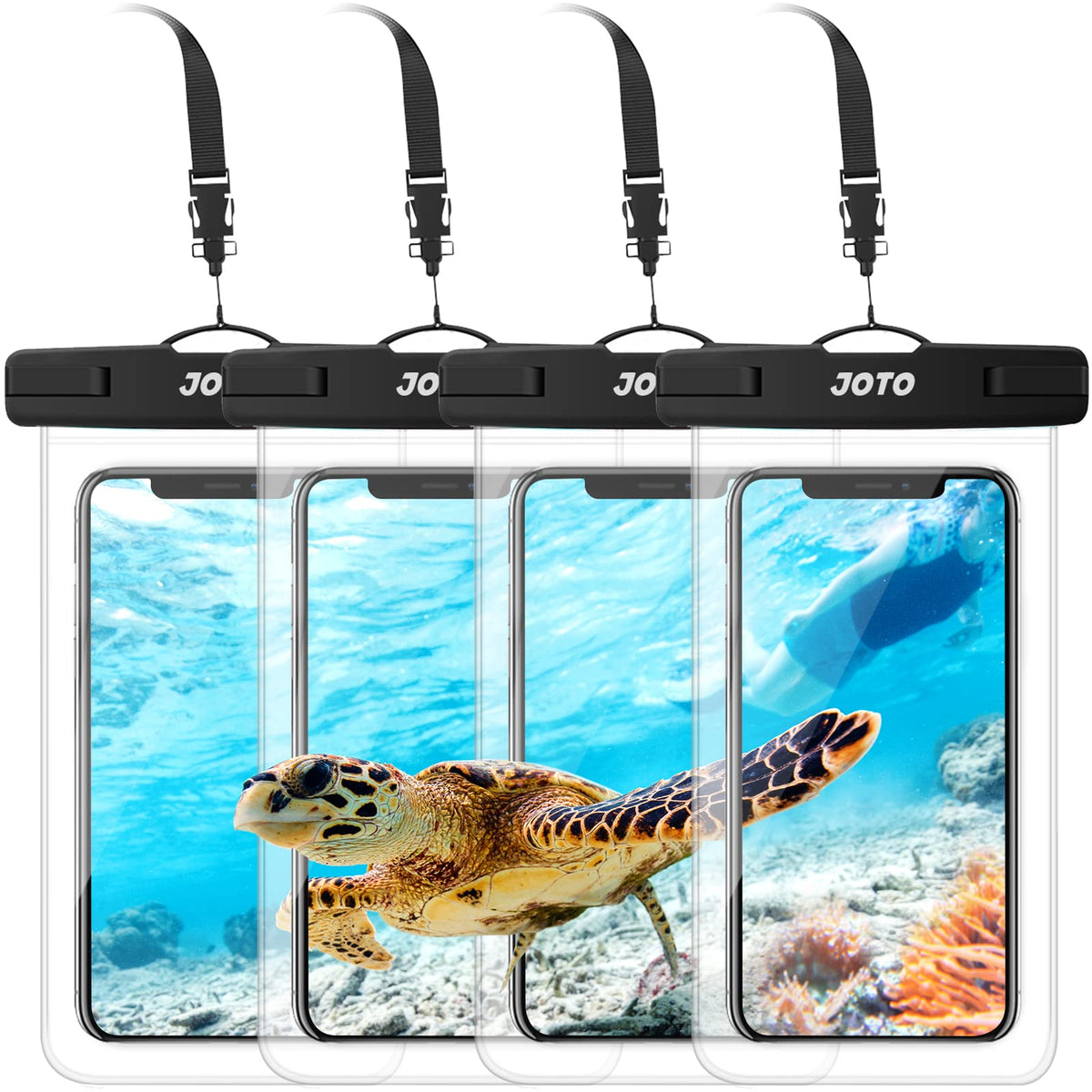 JOTO Waterproof Phone Pouch IPX8 Universal Waterproof Case Dry Bag Phone Protector for iPhone 15 14 13 12 11 Pro Max Plus XS XR X 8 Galaxy S23 S22 S21 S20 Pixel Up to 7" -4 Pack, Clear